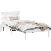 vidaXL Bedframe met hoofdeinde Wit 75 x 190 cm Massief grenenhout