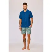 Woody Pyjama heren str short hemd knopen