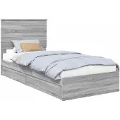 vidaXL Opbergbed met lade Grijs Sonoma 90 x 190 cm Bewerkt hout