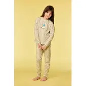 Woody Pyjama meisjes groen beige streep