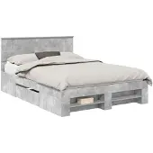 vidaXL Bedframe met hoofdeinde Beton Grijs 140 x 200 cm Bewerkt hout