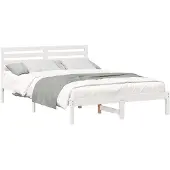 vidaXL Bedframe met hoofdeinde, wit, 140 x 210 cm, massief dennenhout