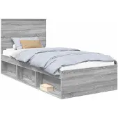 vidaXL Bedframe Grijs Sonoma 90 x 190 cm Massief grenenhout