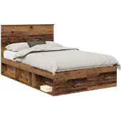 vidaXL Bedframe met lade Effen Oudhout 135 x 190 cm Massief grenenhout