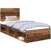 vidaXL Bedframe met hoofdeinde Oudhout 100 x 200 cm Massief grenenhout