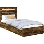 vidaXL Opbergbed met lade Rook Eiken 90 x 190 cm Bewerkt hout