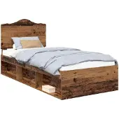 vidaXL Bedframe met hoofdeinde Oudhout 90 x 190 cm Massief grenenhout