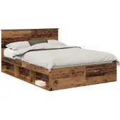 vidaXL Bedframe met hoofdeinde Oudhout 135 x 190 cm Massief grenenhout