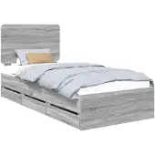 vidaXL Bedframe met lade Grijs Sonoma 75 x 190 cm Ingenieurshout