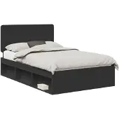 vidaXL Bedframe met hoofdeinde Zwart 135 x 190 cm Massief grenenhout