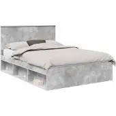 vidaXL Bedframe met hoofdeinde, betonlook, 160 x 200 cm, massief dennenhout