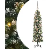 vidaXL Kunstmatige slanke kerstboom Groen en Wit 120 cm