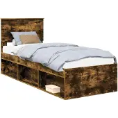 vidaXL Bedframe, gerookt eikenhout, 75 x 190 cm, massief grenenhout