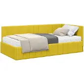 vidaXL Hoekbedframe met Matras 2 st Geel 90 x 190 cm Fluweel