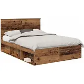 vidaXL Bedframe met hoofdeinde Oudhout 135 x 190 cm Massief grenenhout
