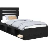 vidaXL Bedframe met hoofdeinde Zwart 90 x 200 cm Massief grenenhout