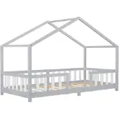 En.casa Kinderbed Treviolo huisbed 90x200 cm lichtgrijs en wit []