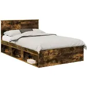 vidaXL Bedframe met hoofdeinde Rook Eiken 120 x 200 cm Bewerkt hout