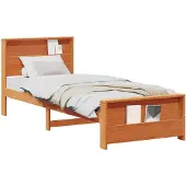 vidaXL Bedframe met plank Wasbruin 75 x 190 cm Massief grenenhout
