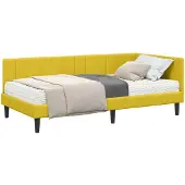 vidaXL Hoekbedframe met Matras met hoofdeinde 2 st Geel Fluweel