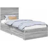vidaXL Bedframe met lade Grijs Sonoma 100 x 200 cm Bewerkt hout