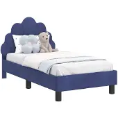 vidaXL Kinderbedframe met hoofdeinde, politieblauw, 70 x 140 cm, fluweel