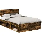 vidaXL Bedframe Rook Eiken 135 x 190 cm Massief grenenhout