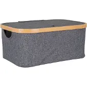 QUVIO Mand - Bamboe en Textiel - Donkergrijs - 38x26x16 cm