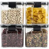 Krumble Voorraadpotten set van 4 - Met deksel - Kunststof - 700 ml - Transparant en zwart