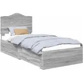 vidaXL Bedframe met lade Grijs Sonoma 75 x 190 cm Bewerkt hout