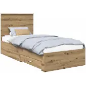 vidaXL Bedframe met lade Artisan Eiken 100 x 200 cm Bewerkt hout
