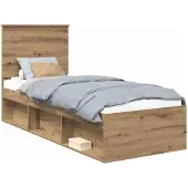 vidaXL Bedframe Artisanaal eiken 75 x 190 cm Massief grenenhout