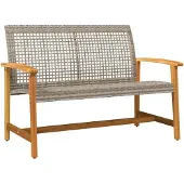 vidaXL Tuinbank 112 cm poly rattan en acaciahout grijs