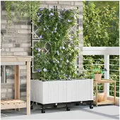 vidaXL Tuin Plantenbak met Irrigatie en Wielen 2 st Wit PP