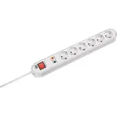 Bachmann SMART stekkerdoos 6x geaard contact, schakelaar, overspanningsbeveiliging, wit, 1,5 m
