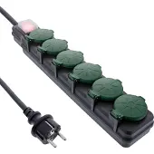 InLine IP44 outdoor stekkerdoos met 6 contacten | schakelaar | zwart/groen | 10 meter
