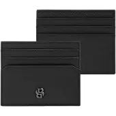 HUGO BOSS Leren kaarthouder Double B Card Holder Saffiano Black zwart