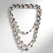 Cavill - 925 Sterling Zilver - Lange Meerdelige Ketting met Witte, Grijze en Mystieke Keshi Zoetwaterparels - Fancy Slijpsel - Elegante Parelketting