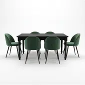Ebuy24 Amaretta eethoek tafel zwart 6 stoelen velours groen.