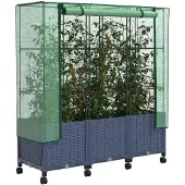 vidaXL Tuinschutting met Kasbedekking en Wielen 3 st Blauw Grijs PP
