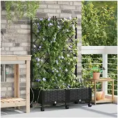 vidaXL Tuin Plantenbak met Irrigatie en Wielen 2 st Zwart PP