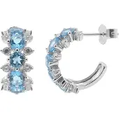 Cavill - Blauwe Topaas Oorbellen - 925 Sterling Zilver Rhodium - 2.97 Ct Topaas & 1.08 Ct Zirkonia - Elegante, Feestelijke Dames Oorbellen