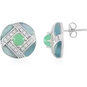 Cavill - 925 Sterling Zilver Zilveren Oorstekers met Blauwe Chalcedoon 4,68ct & Chrysopraas 1,08ct & Zirkonia 0,72ct - Elegante Oorbellen Dames