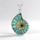 Cavill - Zilveren Hanger - 925 Sterling Zilver Gerhodineerd - Ammoniet 19,4 ct Fancy Slijpsel - Turkoois 3,25 ct - Uniek Handgemaakt Sieraad Dames