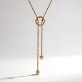 Cavill - Rosé Vergulde 925 Sterling Zilveren Lange Halsketting 80 cm - Elegant Gevlochten Design met Cirkelhanger - Stijlvolle Zilveren Sieraden Dames