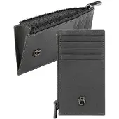 HUGO BOSS Leren kaarthouder Double B Cardholder With Zip Saffiano Grey donkergrijs