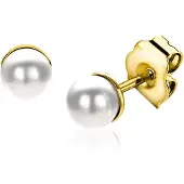 Zinzi 4mm gold plated zilveren oorknoppen wit parel ZIO1318Y