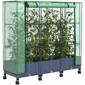 vidaXL Tuinschutting met Kasbedekking en Wielen 3 st Blauw Grijs PP