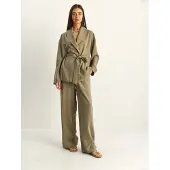 Bianco Hoge taille set met strikdetail en sjaalkraag