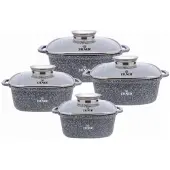 Zilner Aluminium Pannenset 8 Delen Zwart met Marmerscoating